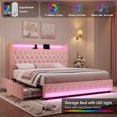 thumbnail image 1 of Homfa King Size LED Bed Frame with 4 Storage Drawers, Modern Wingback Crystal Button Tufted Upholstered Platform Bed Frame with Outlets and USB Ports & Display Platform, Pink, 1 of 7