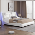 thumbnail image 1 of Homfa King Size LED Bed Frame with Pillows, PU Leather Curved Upholstered Platform Bed with Adjustable Headboard, White, 1 of 9