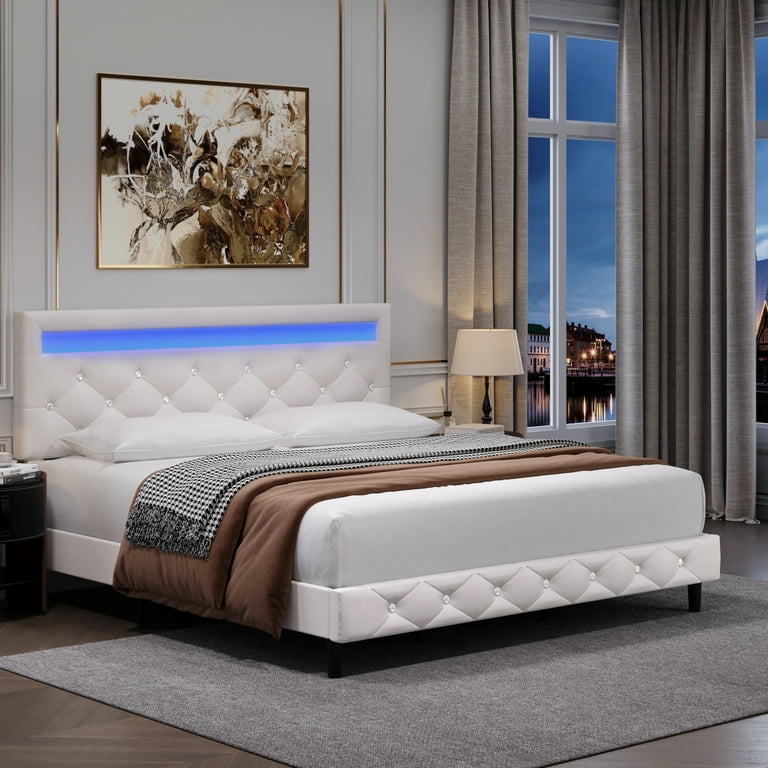 White upholstered 2024 bed with crystals
