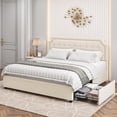 thumbnail image 1 of Homfa King Size Storage Bed, 4 Drawers Vevlet Platform Bed Frame with Adjustable Upholstered Headboard, Creamy White, 1 of 8
