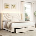 thumbnail image 1 of Homfa King Size LED Bed Frame with 2 Drawer Storage, Wingback Platform Bed with Velvet Upholstered Headboard, Off-White, 1 of 8