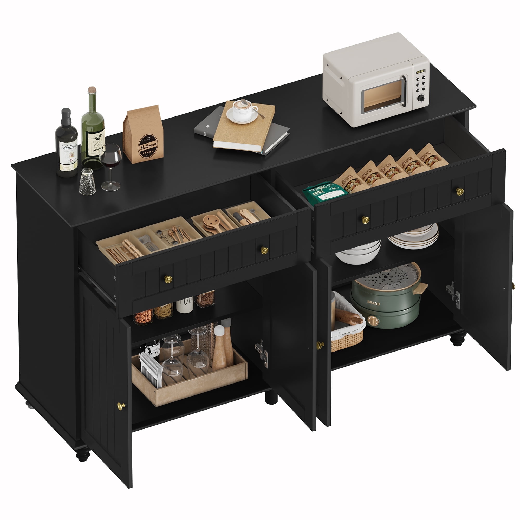 Homfa Free Standing Kitchen Buffet Cabinet with 4 Shelves, 2 Homfa Free Standing Kitchen Buffet Cabinet with 4 Shelves, 2