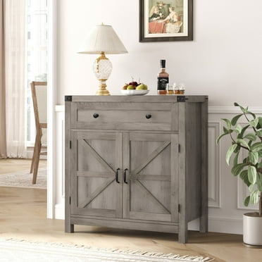 Homfa Kitchen Buffet Sideboard with Drawer, Compact Coffee Bar with Adjustable Shelf for Dining Room, Wash Gray