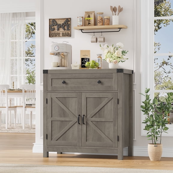 Homfa Kitchen Buffet Sideboard with Drawer, Compact Coffee Bar with Adjustable Shelf for Dining Room, Wash Gray