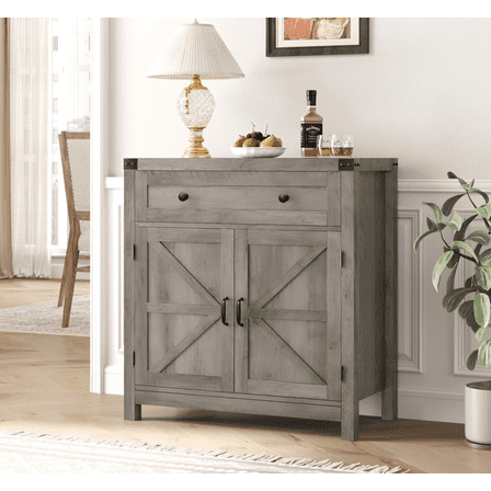 Homfa Kitchen Buffet Sideboard with Drawer, Compact Coffee Bar with Adjustable Shelf for Dining Room, Wash Gray