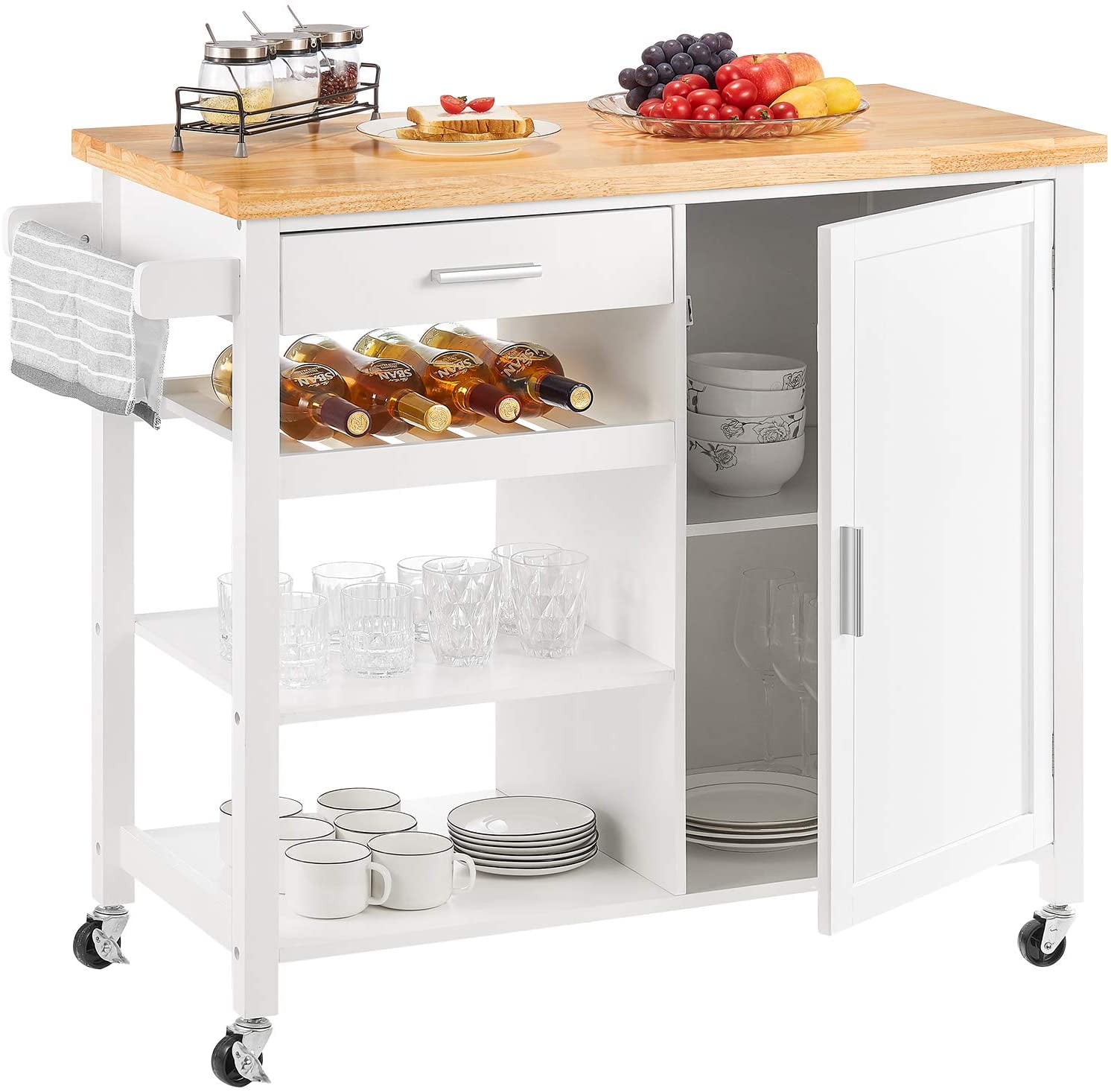 Mainstays 22 inchw Microwave Rolling Kitchen Storage Cart, White Finish