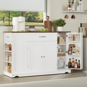 Homfa Kitchen Island with Wheels & Adjustable Shelf, 2 Drawer Modern Buffet Cabinet Sideboard Coffee Bar for Dining Room Living Room, White
