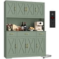 thumbnail image 1 of Homfa Kitchen Pantry with Hutch and Drawers, 71" Tall Storage Cabinet with 55" Wide Countertop and Built-In Power Outlet, Farmhouse Coffee Bar for Dining Room, Green, 1 of 7