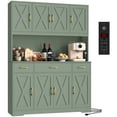 thumbnail image 1 of Homfa Kitchen Pantry with Hutch and Drawers, 71" Tall Storage Cabinet with 55" Wide Countertop and Built-In Power Outlet, Farmhouse Coffee Bar for Dining Room, Green, 1 of 7