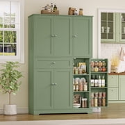 Homfa Kitchen Pantry Storage Cabinet, 68" Food Pantry Cabinet with Drawer and Door Shelf, 6 Door Freestanding Cupboard Buffet for Dining Room, Green