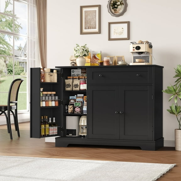 Homfa Sideboard Buffet Cabinet with Drawer, 3 Doors Kitchen Storage Cabinet with Adjustable Shelf for Dinning Room, Black