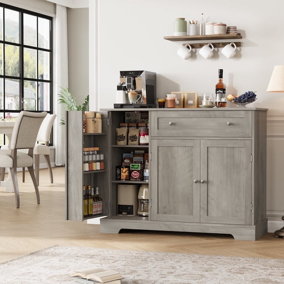Homfa Sideboard Buffet Cabinet with Drawer, 3 Doors Kitchen Storage Cabinet with Adjustable Shelf for Dinning Room, Gray