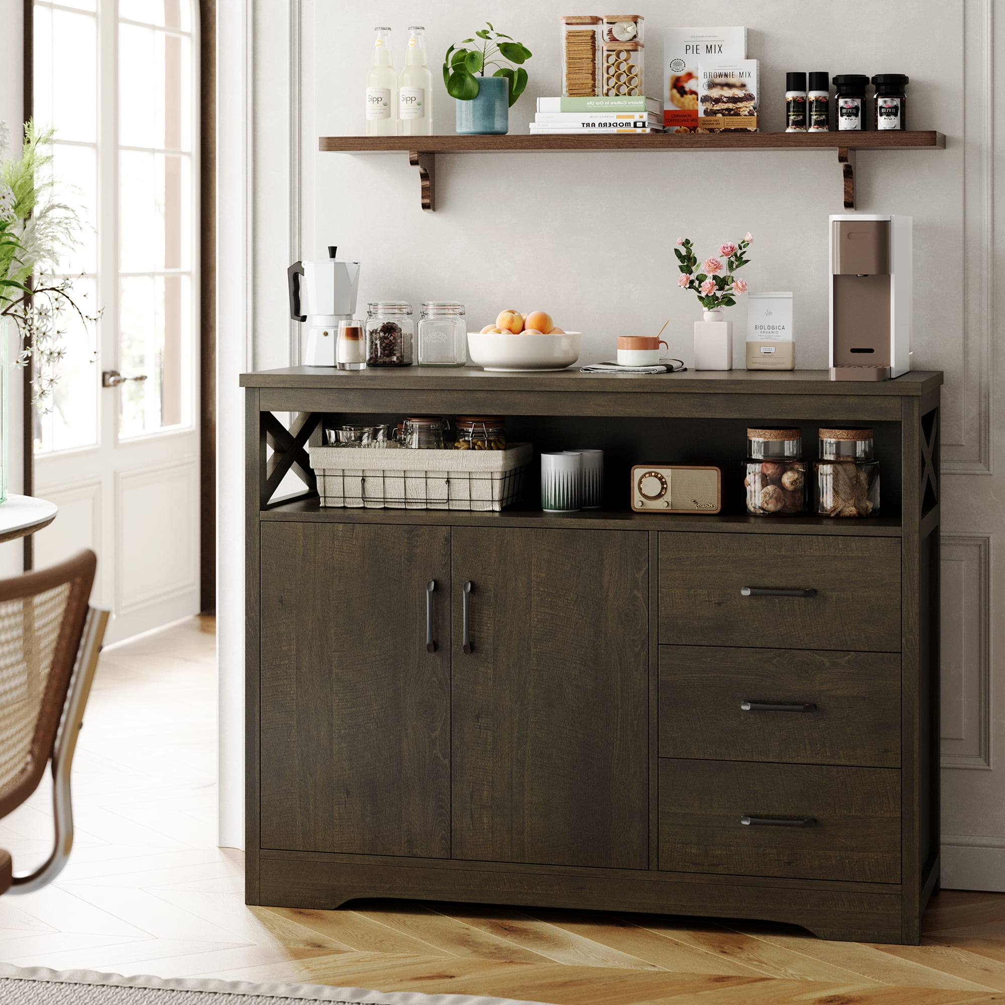Homfa Kitchen Sideboard with Hutch - Homfa Kitchen Sideboard With Hutch 3 Drawer Buffet Cabinet With 2 Doors For Dining Room Dark Brown A97427dc E693 4e88 A786 7ec112e39449.5d011ed8da5a89aa4be8ab0d0d681603