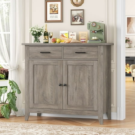 Homfa Kitchen Storage Cabinet, Sideboard Buffet Coffee Bar with 2 Drawers and 2 Doors for Dining Room Living Room, Gray