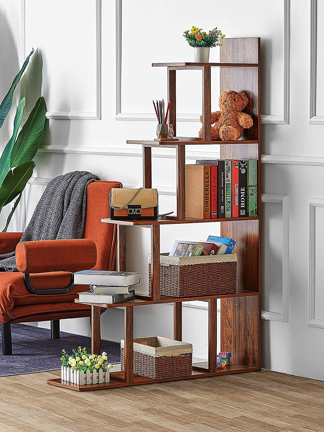 Homfa Ladder Corner Bookshelf, 5layer Ladder Shelves Ladder Bookcase
