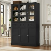 Homfa Hutch Cabinet 71'' Tall Kitchen Pantry with Drawers & Doors, Wood Storage Cabinet with Adjustable Shelves for Kitchen Dining Room, Black