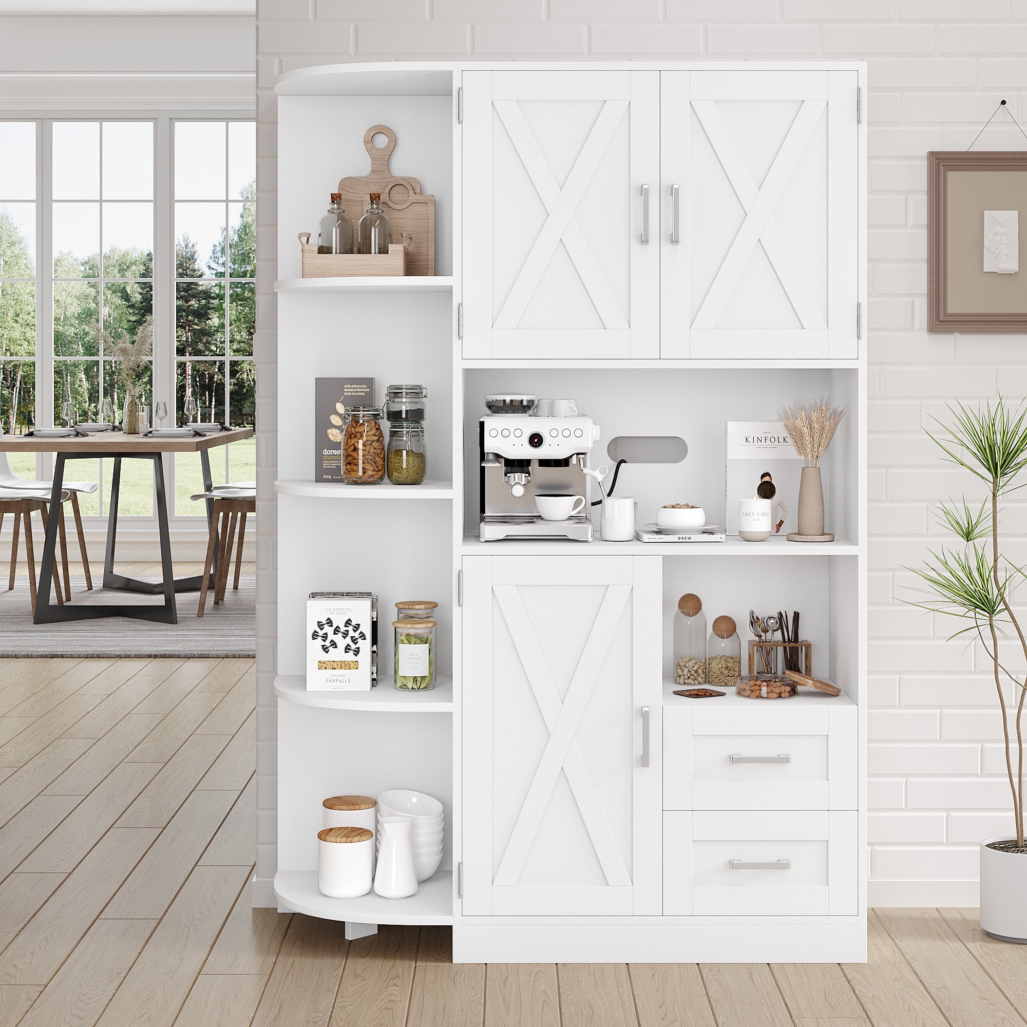 Homfa Large Kitchen Pantry with Adjustable Shelves, Farmhouse Tall