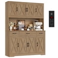 thumbnail image 1 of Homfa Kitchen Pantry with Hutch and Drawers, 71" Tall Storage Cabinet with 55" Wide Countertop and Built-In Power Outlet, Farmhouse Coffee Bar for Dining Room, Rustic Brown, 1 of 8