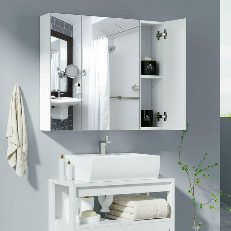 White Wood Framed Wall-Mounted Bathroom Home Mirror Shelf, Hanging