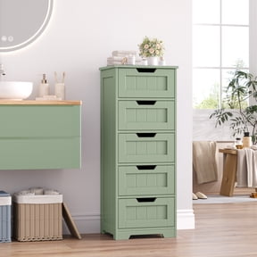 Homfa Modern Bathroom Cabinet, Free Standing Storage Cabinet with 5 Drawers Organizer Unit for Living Room Bedroom, Green