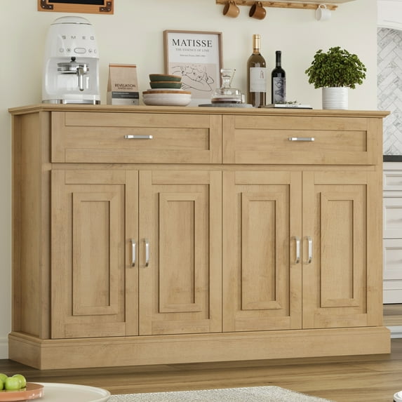 Homfa Modern Kitchen Sideboard Buffet Table, 4 Door 2 Drawer Wood Storage Cabinet Coffee Bar for Living Room Entryway, Oak