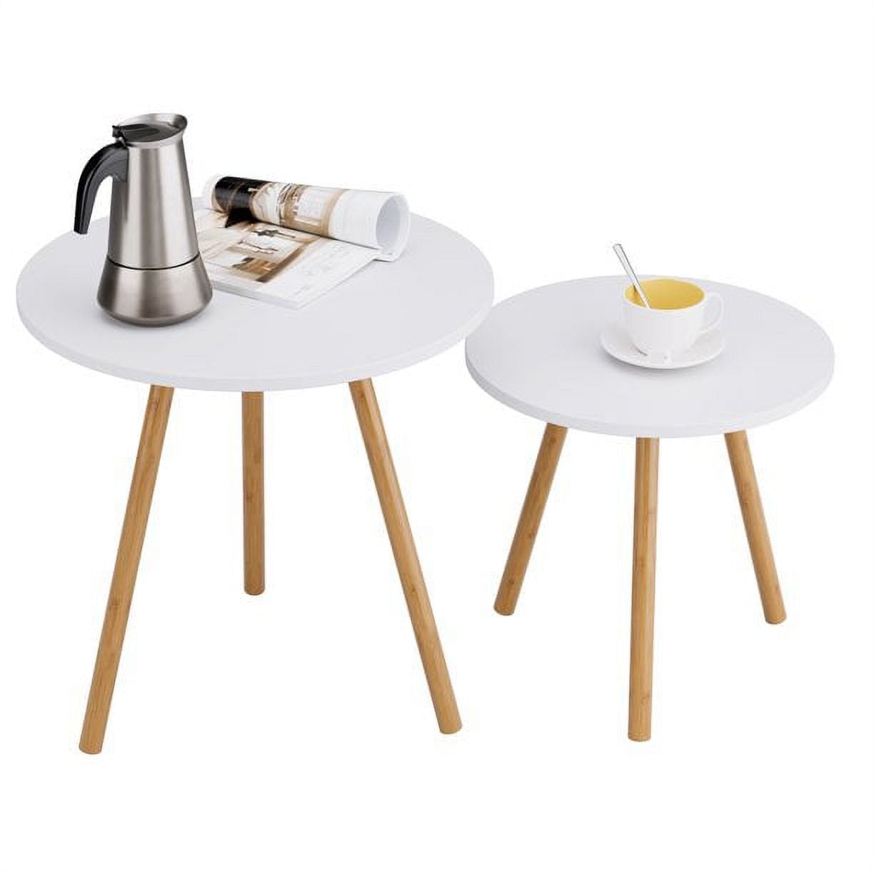 Homfa Modern Round Nesting Coffee Table, Set of 2 White Finish