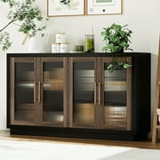 Homfa Modern Sideboard Buffet with Glass Doors, Accent Cabinet Console Table TV Stand, Black & Brown