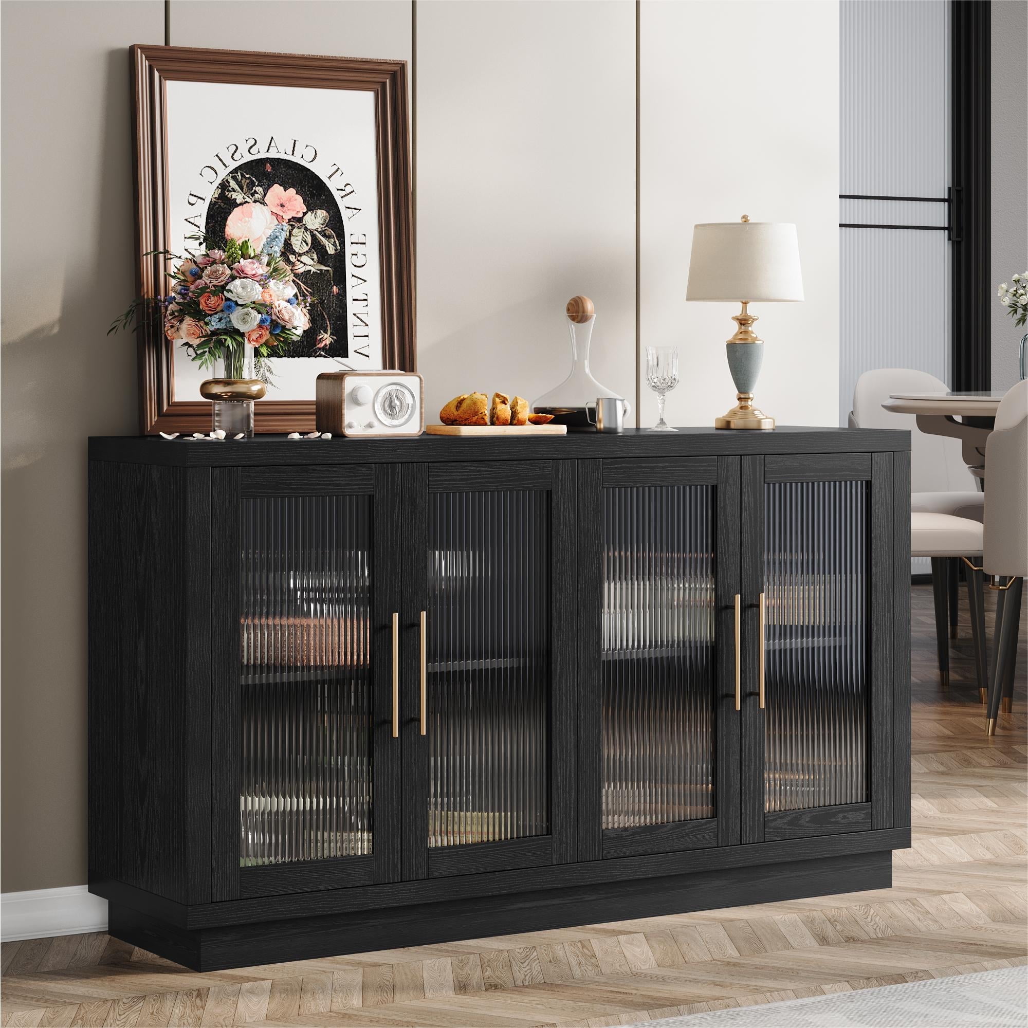 Black glass sideboard cabinet discount