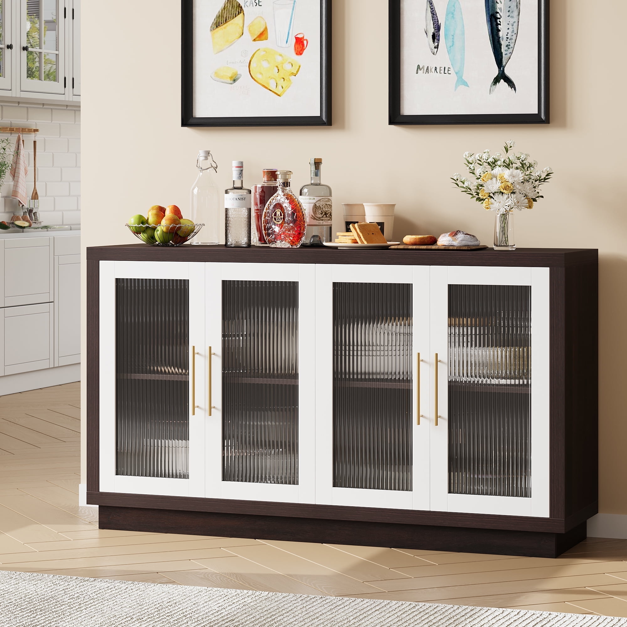 Homfa Modern Sideboard Buffet with Glass Doors, Accent Cabinet Console ...