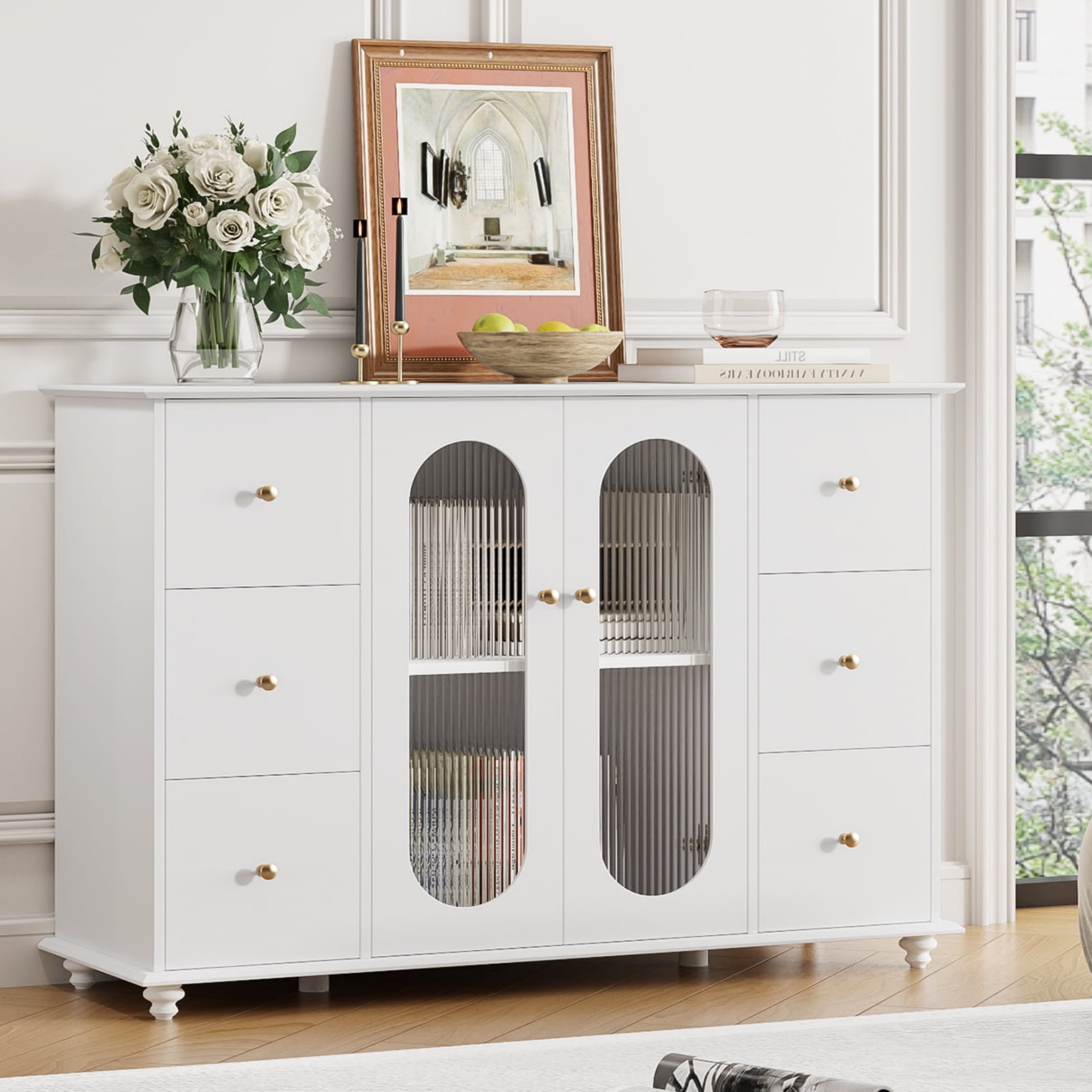 Homfa Entryway Storage Sideboard with 2 Drawers for Kitchen Living Room, White