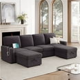 thumbnail image 1 of Homfa Modular Sectional Sofa with Seat Storage, Chenille 6 Seat Oversize U Shaped Couch with USB Port & Chaise, Dark Gray, 1 of 9