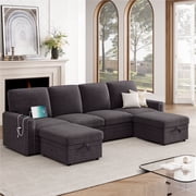 Homfa Modular Sectional Sofa with Seat Storage, Chenille 6 Seat Oversize U Shaped Couch with USB Port & Chaise, Dark Gray