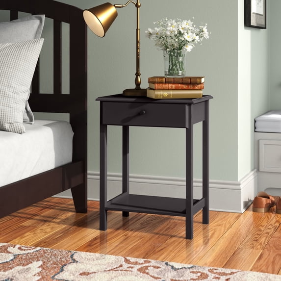Homfa Night Stand with Drawer, End Wooden Bedside Table with Storage Shelf for Bedroom Living Room, Dark Brown