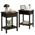 thumbnail image 1 of Homfa Night Stand with Drawer, End Wooden Bedside Table with Storage Shelf for Bedroom Living Room, Set of 2,Dark Brown, 1 of 11