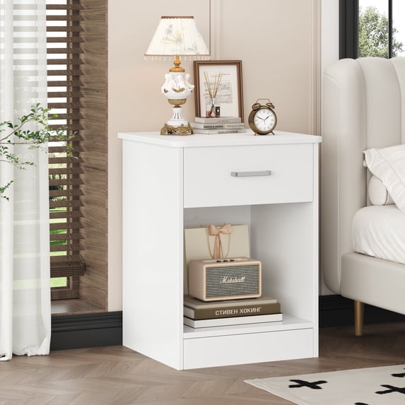 Homfa Nightstand with Drawer,2 Tier Beside Table End Table,Modern Night Stand for Bedroom Living Room, White