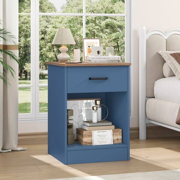 Homfa Nightstand with Drawer，2 Tier Modern Night Stand Side Table for Bedroom Living Room, Blue