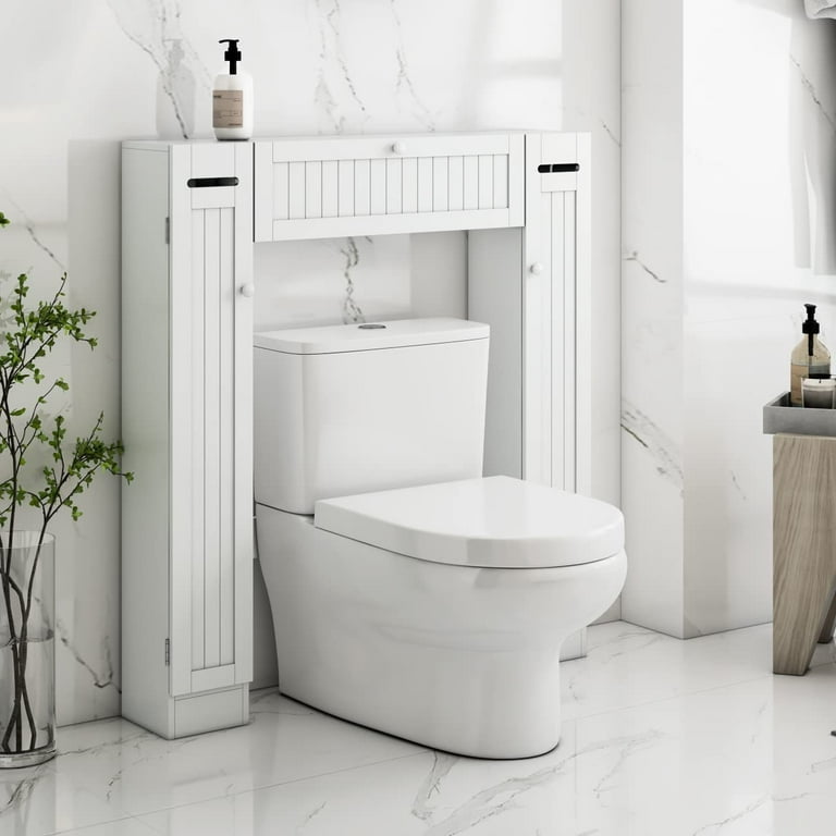 8 in. W Wooden Toilet Storage Cabinet Bathroom Shelves with Paper Drawer in White 8 in. W Wooden Toilet Storage Cabinet Bathroom Shelves with Paper Drawer in White