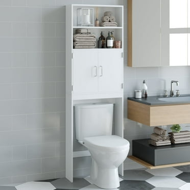 Homfa Over Toilet Storage Cabinet, 4 Tier Bathroom Storage Rack with 2 Doors, White