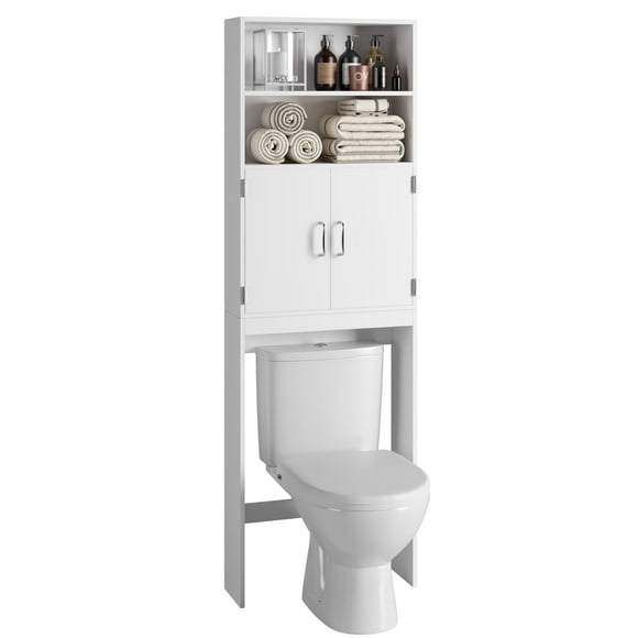 Homfa Over Toilet Storage Cabinet, 4 Tier Bathroom Storage Rack with 2 Doors, White
