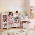 thumbnail image 1 of Homfa Pink Kids Bookshelf with Reading Nook, 6 Shelf Bookcase with 1 Wood Toy Bin on Wheels with 3 Tier Book Rack for Children Kidsroom, 1 of 7