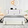 thumbnail image 1 of Homfa Queen Size Bed Frame with Led Light & Charge Port & 2 Storage Drawer, PU Low Profile Upholstered Platform Bed with Adjustable Headboard, White, 1 of 9