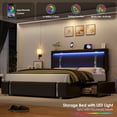 thumbnail image 1 of Homfa Queen Bed Frame with LED Headboard & Charge Station & 2 Storage Drawers, PU Leather Upholstery Adjustable Platform Bed Frame, Black, 1 of 7
