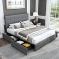 thumbnail image 1 of Homfa Queen Size 4 Storage Drawers Bed Frame, Square Tufted Upholstered Platform Bed with Adjustable Headboard, Light Grey, 1 of 9