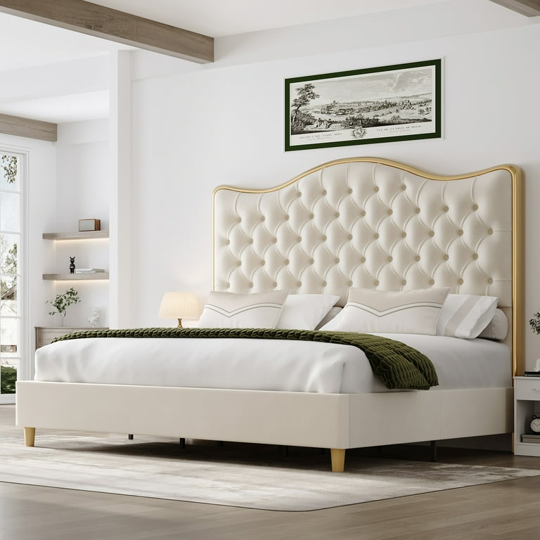 Cream bed clearance frame queen