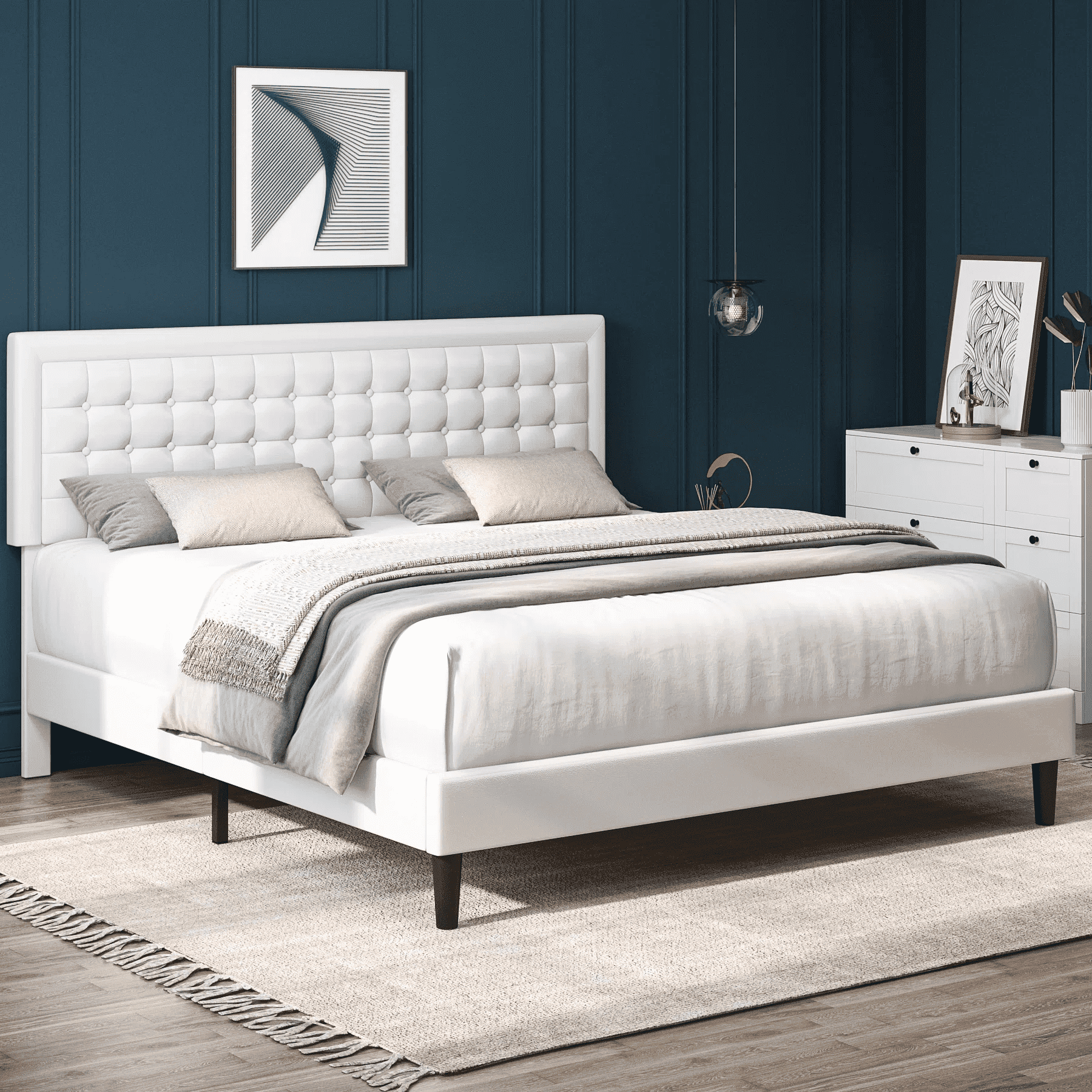 Free Shipping! Homfa Queen Size Bed, Button PU Leather Free Shipping! Homfa Queen Size Bed, Button PU Leather
