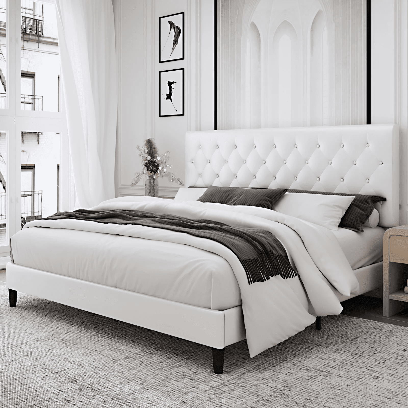 Queen size online white upholstered headboard