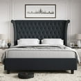 Homfa Queen Bed Frame, Velvet Upholstered Platform, Rivet Rolled Edge ...