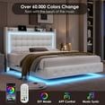 thumbnail image 1 of Homfa Queen Size Floating Bed with LED Lights Charging Station, Modern PU Upholstered Platform Bed with Storage Headboard, White, 1 of 7