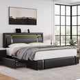 thumbnail image 1 of Homfa Queen Size LED Bed Frame with 2 Storage Drawers, Modern Leather Upholstered Platform Bed Frame with Adjustable Headboard, Black, 1 of 10