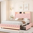 thumbnail image 1 of Homfa Queen Size LED Bed Frame with Outlets and USB Ports & Display Platform, 4 Storage Drawers Modern Crystal Button Tufted Upholstered Platform Bed Frame, Pink Velvet, 1 of 7